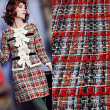 50x145cm cor vermelha trançado tweed fio tingido lã tweed tecido para mulher casaco de algodão e viscose misturado tissus au metro 2024 - compre barato