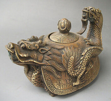 Art Bronze Decoration Crafts Brass Rare Old Wonderful Rare Oriental Bronze Signed Carved Dragon Teapot Statues 2024 - buy cheap