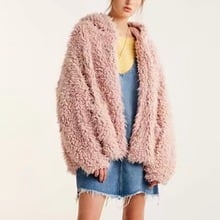 Autumn Winter Thick Warm Faux Lambswool Thick Women Jacket Pink Faux Fur Coat  Hooded Fur Coat 2018 Outerwear Female Overcoat 2024 - buy cheap