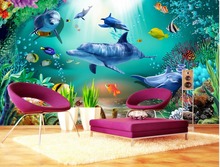 Pinturas 3d de mural subaquático mundo golfinho sala de estar sala de tv cenário quarto foto 3d papel de parede decoração para casa 2024 - compre barato