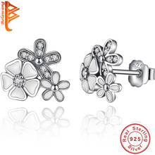 BELAWANG Luxury 925 Sterling Silver Primrose Daisy Flower Stud Earrings White Enamel &Clear CZ Women Jewelry with Cubic Zirconia 2024 - buy cheap