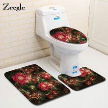 Zeegle-Conjunto de alfombras de baño con estampado de rosas, juego de alfombrillas de franela para suelo de baño, alfombrillas de ducha, 3 uds. 2024 - compra barato