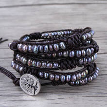 Grey pearl beads bracelet Leather Boho Wrap Bracelet Grey 6mm Real Freshwater Pearl Bracelet 5 Wraps Jewelry yoga jewelry 2024 - buy cheap