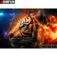 HOMFUN-pintura de diamante 5D DIY "tigre de fuego", cuadrados o redondos de imitación bordado de diamantes, estilo punto de cruz 3D, decoración del hogar, A18812 2024 - compra barato