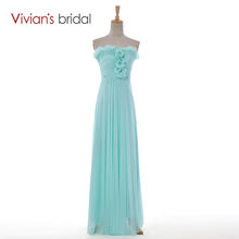 Vivian's Bridal Strapless A-Line Flowers Long Evening Dresses Summer Style Chiffon vestido de festa Cheap Price 808 2024 - buy cheap