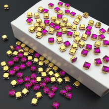 72pcs Princess Square Sew on Gold D Claw Rhinestone Glass Crystal 6 mm High Quality Sew-on stone for dress costume 2024 - buy cheap