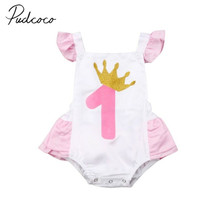 2019 Baby Summer Clothing Infant Baby Girl Birthday Clothes Ruffle Bodysuit Crown Playsuit Letter 1 Print Jumpsuit Sunsuit 0-24M 2024 - buy cheap