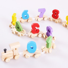 Montessori de Madeira Macia do bebê Trem Modelo Figura Toy com o Número Padrão 0 ~ 9 Blocos crianças Educacionais Brinquedo De Madeira Do Natal presentes 2024 - compre barato