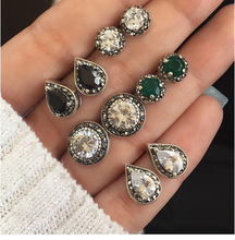 Женские серьги с кристаллами, женские богемные серьги-гвоздики, набор зеленых капель Brincos, 5 пар 2024 - купить недорого