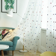 Cortina de gasa Simple para dormitorio de niños, tul bordado con Luna y estrellas de colores, pantallas transparentes para sala de estar, novedad de 2020 2024 - compra barato
