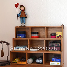 Zakka-armário de parede retrô, caixa vintage de madeira sólida com 9 espaços para finalização, armazenamento 2024 - compre barato