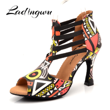 Ladingwu New Featured printing Dancing Shoes For Women Spring and Summer Latin Salsa Dance Boots Paty Ballroom Dance Shoes Woman 2022 - buy cheap