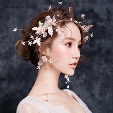 Romantic Pink Flower Tiara Headbands For Bridal Hair Jewelry Handmade Pearl Crystal Stars Hairbands & Earrings Wedding Sets 2024 - buy cheap