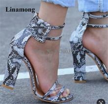 New Design Women Fashion Open Toe Snake Leather Patchwork Clear PVC Chunky Heel Sandals Ankle Strap Buckle High Heel Sandals 2024 - buy cheap