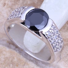 Glamorous Black Cubic Zirconia White CZ Silver Plated  Women's Jewelry Ring Size 5 / 6 / 7 / 8 / 9 R1501 2024 - buy cheap