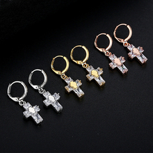 Fashion Cubic Zircon Cross Drop Earrings For Women Classic Crystal Gold Silver Rose Gold Color Cross Dangle Earrings Brincos 2024 - buy cheap