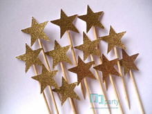 40pcs/lot Glitter Gold big Star Toppers Picks Birthday Party Decorations Baby Shower Cupcake Toppers Food Picks 2024 - buy cheap