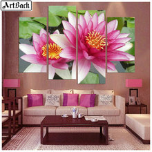 1 set of 4pcs diamond painting lotus flower picture full square diamond embroidery 3d round drill mosaic embroidery wall sticker 2024 - buy cheap