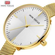 Mini focus relógio feminino de quartzo, pulseira em malha dourada ultrafina design simples luxuoso de marca superior para mulheres 2024 - compre barato