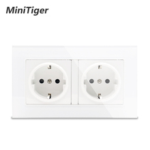 Minitiger White Luxury glass panel Wall Power Dual Socket Plug Grounded, 16A EU Standard Electrical Double Outlet 146 mm * 86 mm 2024 - buy cheap