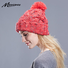New Pom Poms Winter Hat for Women Warm Hats Knitted Ball Skullies Beanies Cap Brand Thick Autumn Female Girl 'S Cap Wholesale 2024 - buy cheap
