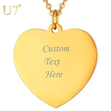 U7 Heart Stainless Steel Customized Engraved Text Necklaces Blank Necklace Women / Men Personalized Name Jewelry ID Tag P1231 2024 - buy cheap