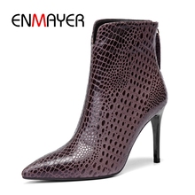 Enmayer botas de tornozelo feminino dedo do pé fino zíper tornozelo botas pele de ovelha confortável boors tamanho 34-39 zyl1091 2024 - compre barato