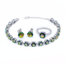 Green Rainbow Stone Bracelet Ring and Earrings Jewelry Set 2024 - buy cheap