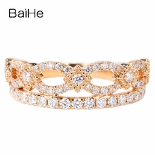Кольцо BAIHE, розовое золото 14 к, сертификат 0,58 карат, круглая огранка H/SI, 100% натуральные алмазы, подарок на помолвку, хорошее Ювелирное кольцо 2024 - купить недорого