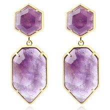 100-Unique 1 Pair Light Yellow Gold Color Polygon Shield Shape Original Amethysts Stone Earrings 2024 - buy cheap