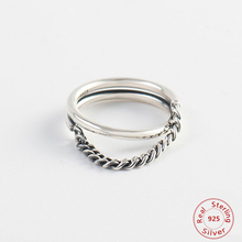 S925 Sterling Silver Korean Rings for Women Thai Silver Retro Ring Double Chain Adjustable Size Gift Accessories 2024 - buy cheap