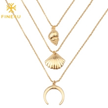 FINE4U N169 Multi-layer Natural Sea Shell Pendant Necklace Stainless Steel Long Chain Necklaces Summer Conch Shell Beach Jewelry 2024 - buy cheap