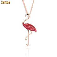 Red Crystal Flamingo Pendant Necklace for Women Long Sweater Chains Necklace FMG Statement  Jewelry Party Mother Gift 2021 2024 - buy cheap