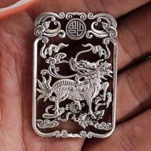 Pingente de colar amuleto de metal, brinquedo chinês prateado do tibete mau unicórnio beast 2024 - compre barato