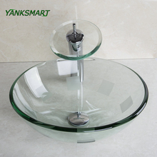 Yanksmart-tigela de vidro temperado para pia do banheiro, com cascata, conjunto de banheiro, padrão quadrado 2024 - compre barato