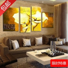 Pintura artesanal 4 pçs/set Flores Abstrata Início Decorativa Imagem Moderna Pinturas Amarelo Para O Quarto/Sala de estar Decoração 2024 - compre barato