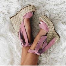 Sandalias de cuña con lazo para mujer, en color rosa y negro, con punta abierta, trenzada, sandalias de plataforma para mujer, envío directo personalizado 2024 - compra barato