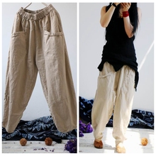 Women Retro Solid Color Linen Elastic Waist Loose Pants Ladies Plus Size Vintage Harem Pants Trousers Female Pants 2019 2024 - buy cheap