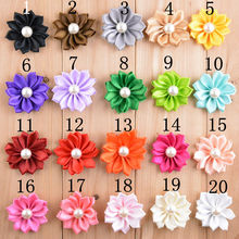 2" Mini Satin Ribbon Solid flower pearl in the center DIY Flowers without clips hair accessories 100pcs/lot Free shipping FH04 2024 - buy cheap
