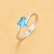 Factory Wholesale Price 925 Sterling Silver Crystal Blue Heart Adjustable Rings Jewelry 2024 - buy cheap