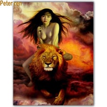 Diy Diamond painting cross stitch Arts and Crafts Full 5d round\square mosaic diamond embroidery "Beautiful girl riding a lion" 2024 - buy cheap