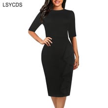 LSYCDS 2020 Fall Bodycon Dresses for Woman Half Sleeve Knee Length Pencil Black Dress Elegant Casual Party Office Dress Robe 2024 - buy cheap