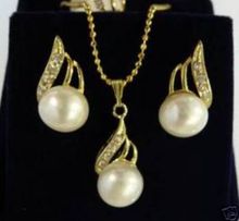 FREE shipping>>>>>>Charming white pearl pendant ring earring set AAAA+0005 2024 - buy cheap