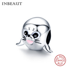 INBEAUT 100% 925 Sterling Silver Cute Baby Sea Lion Beadsd fit Brand Bracelet Pink Mouse Swimming Animal Charms for Bangles 2024 - buy cheap