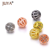 4pcs Wholesale Jewelry lots Spacer Beads Accessories DIY Bracelets 10mm Round Hollow Ball Beads copper metal Inlay CZ rhinestone 2024 - buy cheap