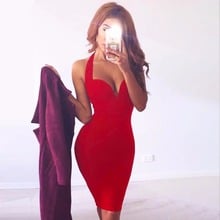 Vestido Bandage rojo para mujer, Sexy, ceñido al cuerpo, con cuello Halter, para fiesta de noche, venta al por mayor, 2018 2024 - compra barato