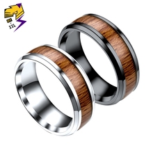 Винтажные кольца из коричневого дерева, мужские черные кольца из нержавеющей стали, модные деревянные кольца на палец, подарки для мужчин и женщин, мужские ювелирные изделия 2024 - купить недорого
