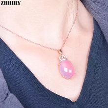 Zhhiry colar com pingente de prata esterlina 925, colar de quartzo rosa natural genuíno para mulheres, joia fina com pedra preciosa grande 2024 - compre barato
