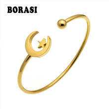 BORASI New Simple Star Moon Charm Stainless Steel Love Bangles Pulseira Feminina Wholesale Steampunk Bracelets Bangles For Women 2024 - compre barato