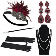 Conjunto de accesorios de fiesta temática del gran Gatsby para mujer, lote de 5 unidades, vestido de aleta Vintage, guante, joyería para el cabello, 1920s 2024 - compra barato
